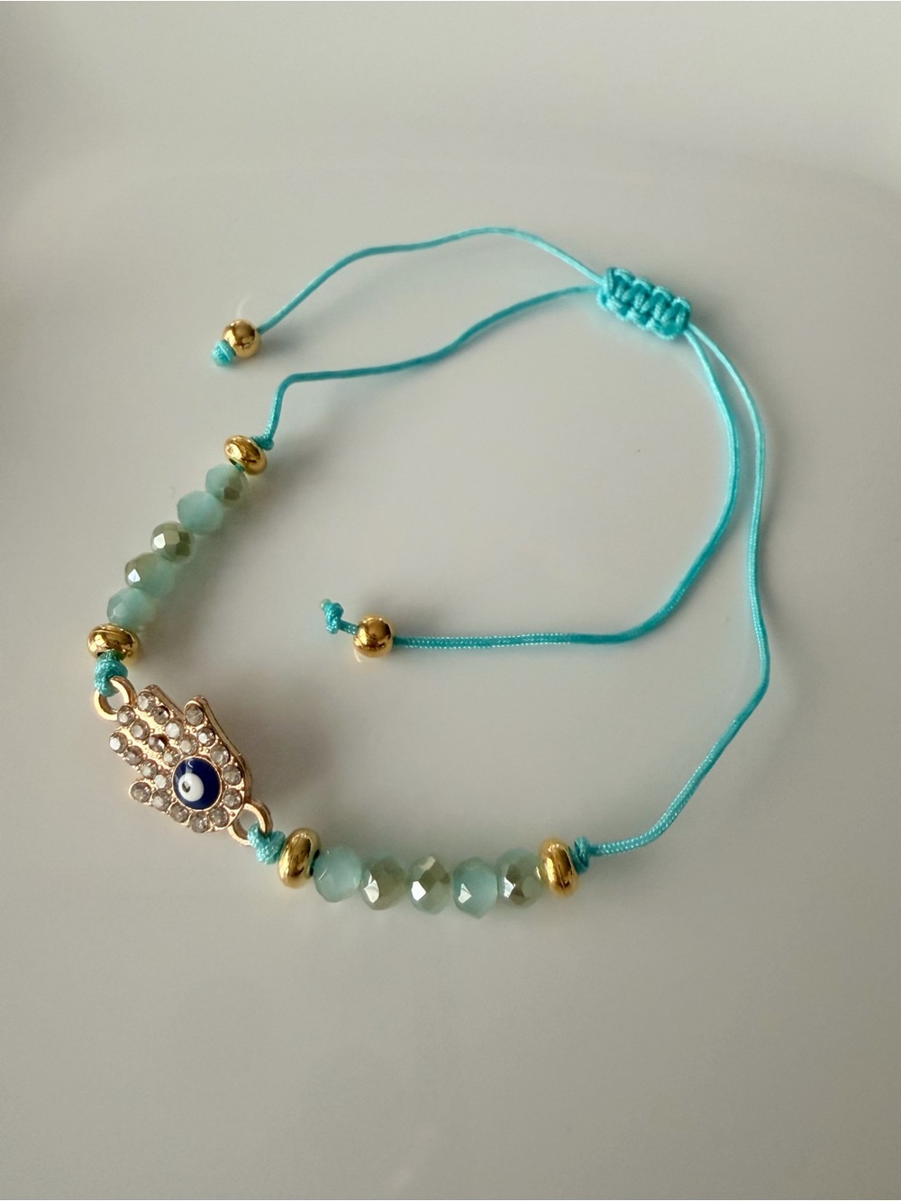 Turquoise Beaded Hamsa Bracelet with Gold Accents